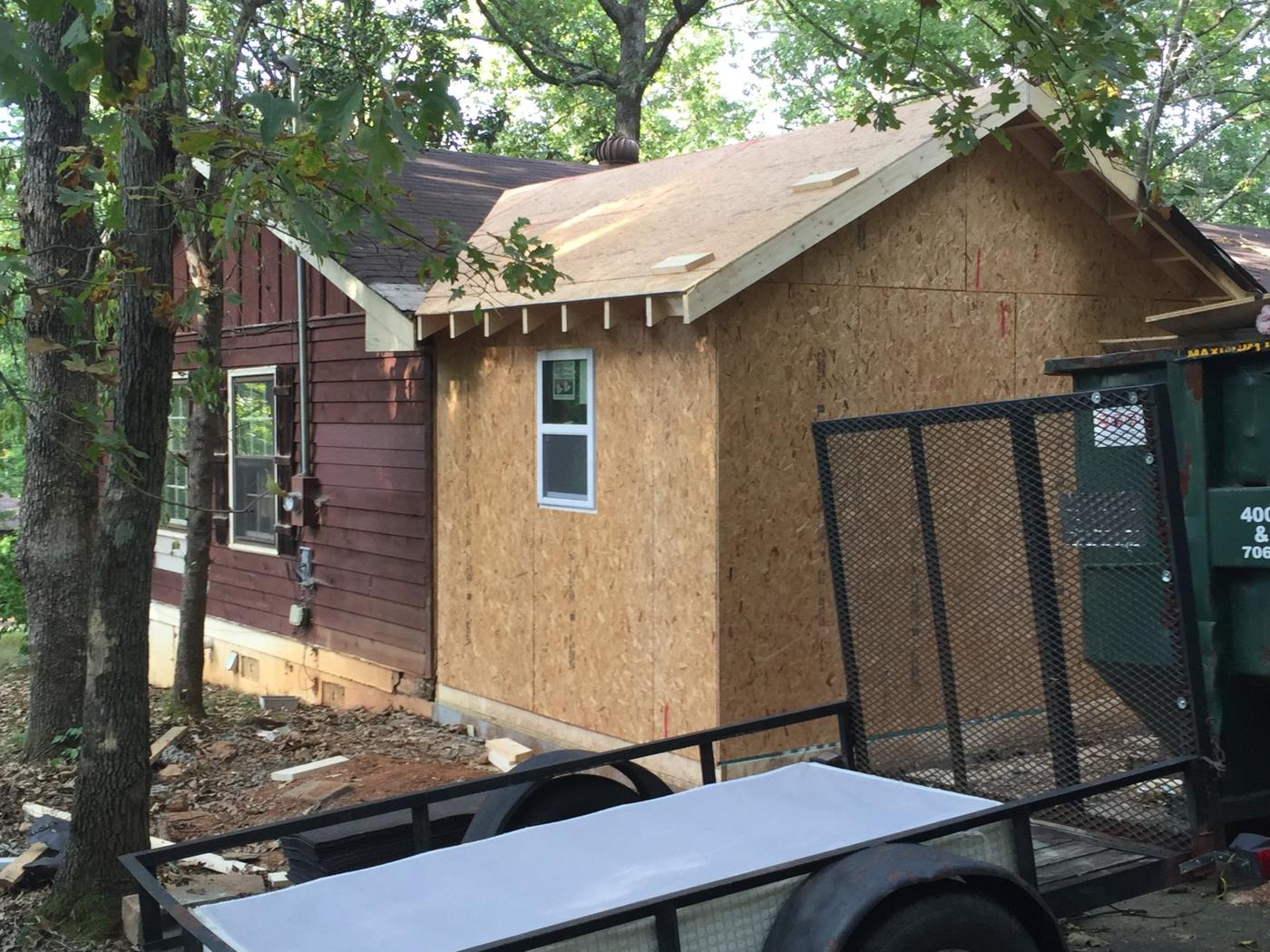 Room addition framed and sheathed