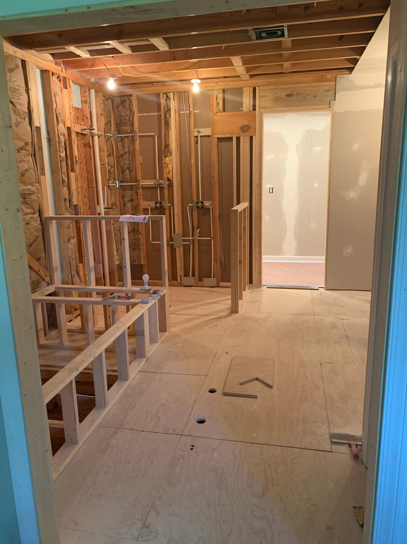 Master bath framed with new plumbing